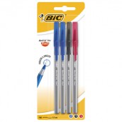 Ручки шариковые с грипом BIC "Round Stic Exact", НАБОР 4 шт./3 ЦВЕТА (синий, черный, красный), линия письма 0,28 мм, блистер, 932858