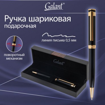 Ручка подарочная шариковая GALANT "Bernini", корпус черный, детали золото, узел 0,7 мм, линия письма 0,5 мм, синяя, 144177